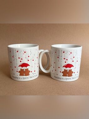 1980s Russ “Friendship Is A Special Kind of Love” Pair of Mugs Teddy Bears